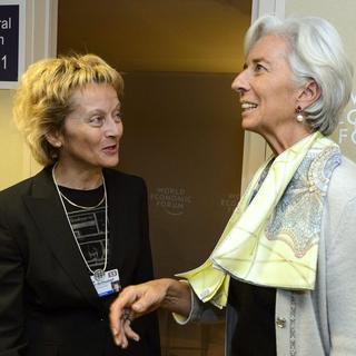La ministre des Finances suisse a notamment rencontré la directrice générale du Fonds monétaire international (FMI), Christine Lagarde, lors de son passage au WEF. [Laurent Gillieron]