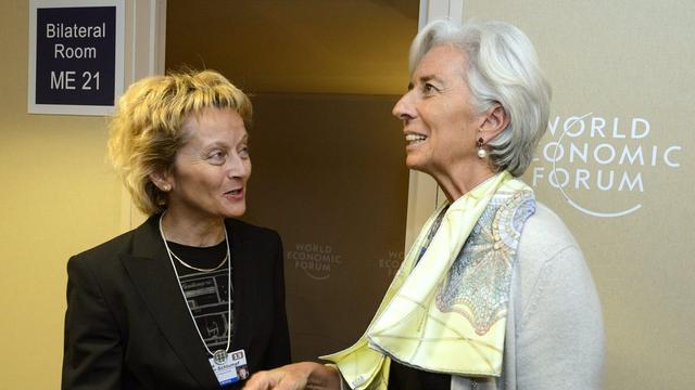 La ministre des Finances suisse a notamment rencontré la directrice générale du Fonds monétaire international (FMI), Christine Lagarde, lors de son passage au WEF. [Laurent Gillieron]