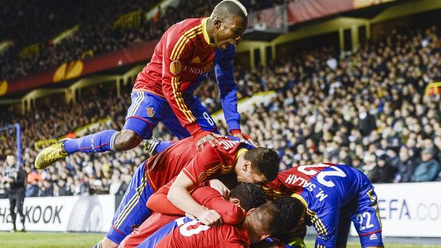 Les Bâlois jubilent après le 2-0 signé Fabian Frei, une avance insuffisante pour s'imposer. [Jean-Christophe Bott]