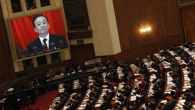 Le Premier ministre chinois Wen Jiabao devant les délégués du peuple ce mardi 05.03.2013. [EPA/Keystone - How Hwee Young]