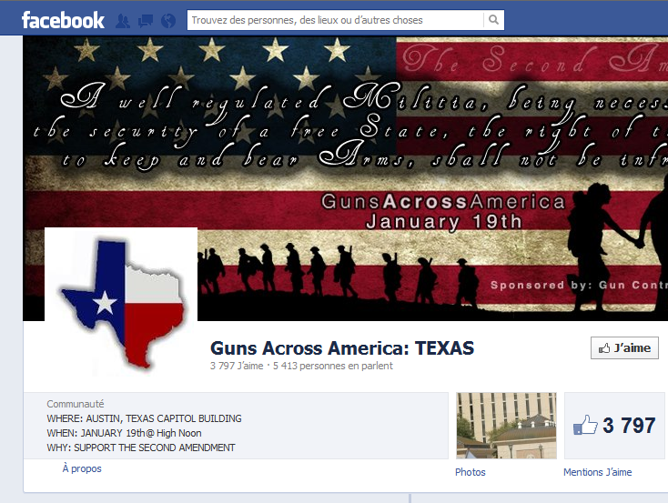 Guns Across America-Texas sur Facebook, une association pro-armes aux Etats-Unis