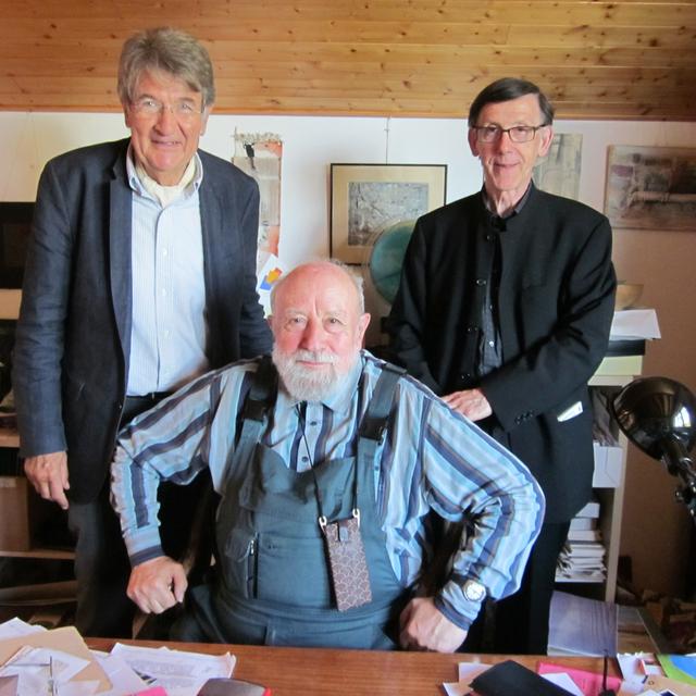 De gauche à droite: Charles Méla, Michel Butor et Michel Jeanneret. [David Collin]