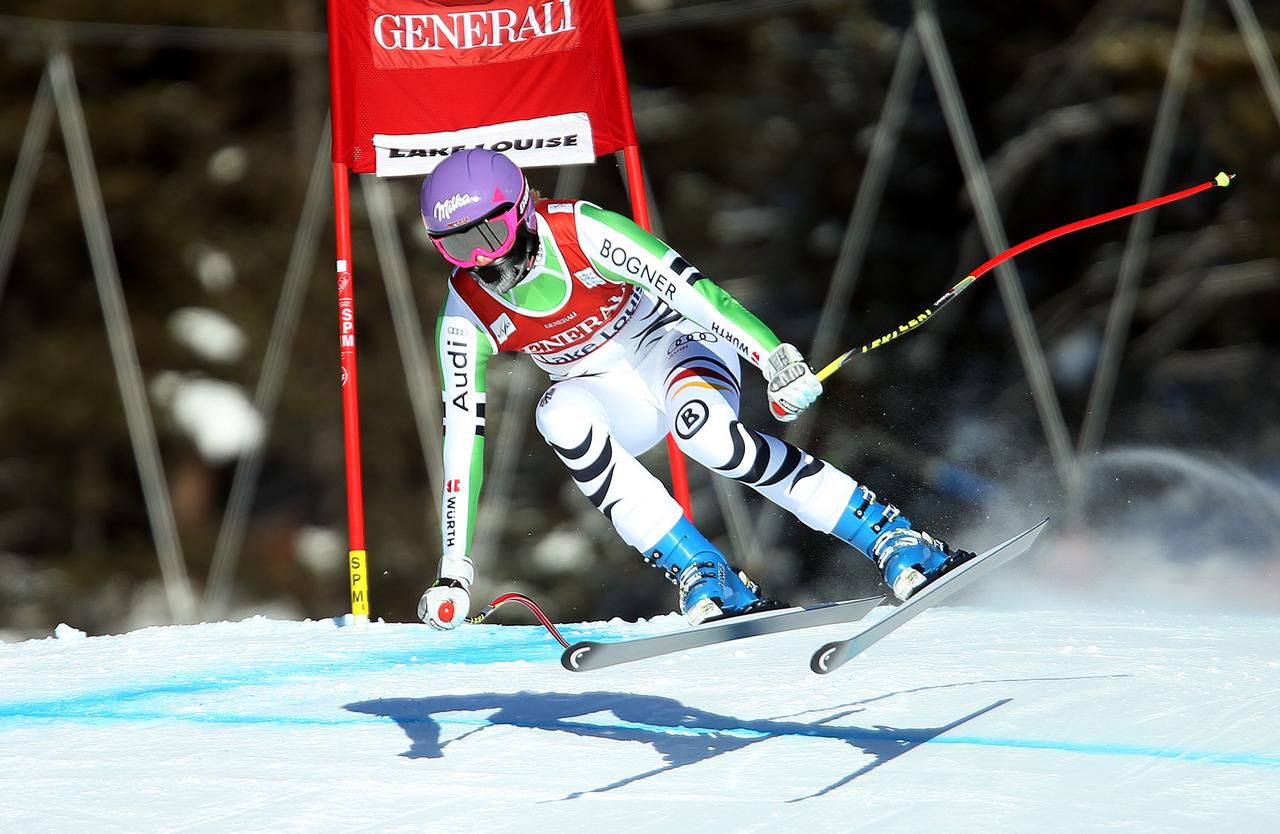 Maria Höfl-Riesch a pu profiter de son gabarit pour emmener un maximum de vitesse. [Mario Kneisl]