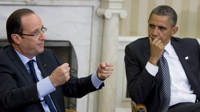 François Hollande et Barack Obama (ici en mai 2012) souhaitent trouver une solution commune à la situation en Syrie. [EPA/Keystone - Kristoffer Tripplaar]