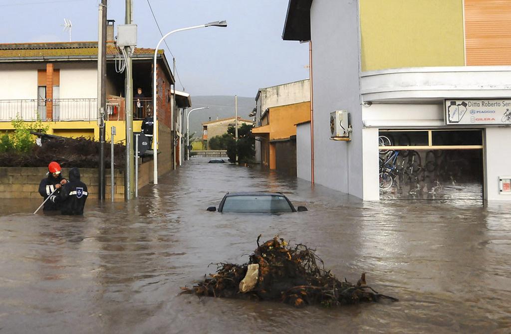 Les inondations en Sardaigne ont particulièrement touché le nord-est de l'île. Ici, Uras. [AP Photo/Alessandra Chergia]