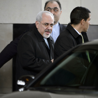 Le ministre iranien des affaires étrangères Mohammad Javad Zarif, ce mercredi à Genève. [Fabrice Coffrini]