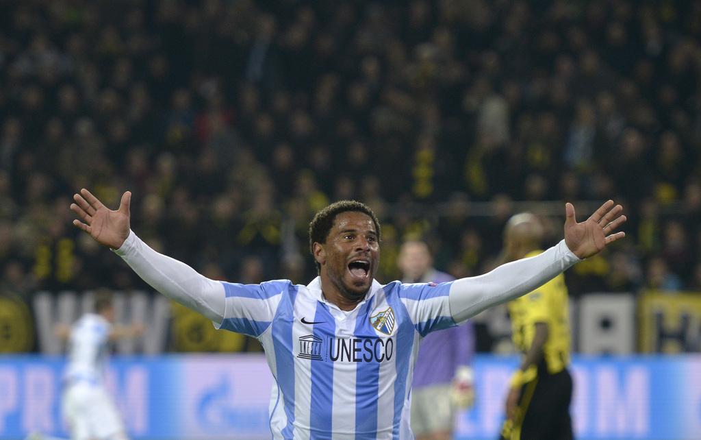 Malaga's Eliseu from Portugal celebrates scoring during the Champions League quarterfinal second leg soccer match between Borussia Dortmund and Malaga CF in Dortmund, Germany, Tuesday, March 9, 2013. (AP Photo/Martin Meissner) [Martin Meissner]