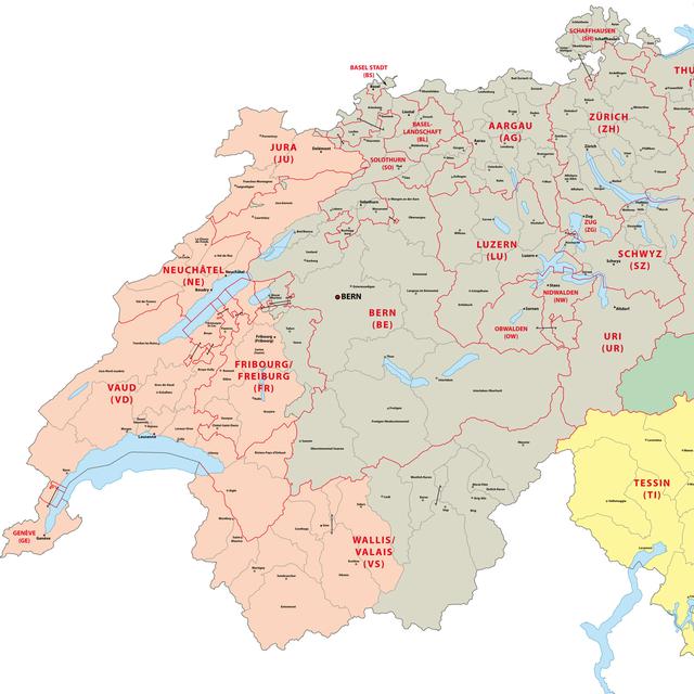 La carte des différentes zones linguistiques de la Suisse. [lesniewski]