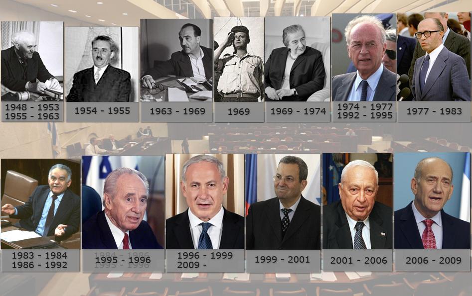 Les premiers ministres israéliens de 1948 à 2012.