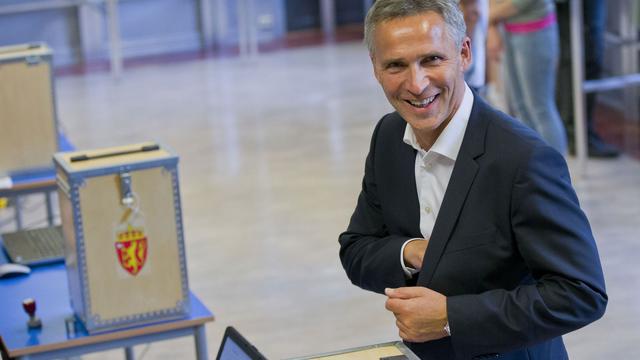 Le Premier ministre sortant Jens Stoltenberg pourrait bien perdre son sourire lors des résultats. [Daniel Sannum Lauten]