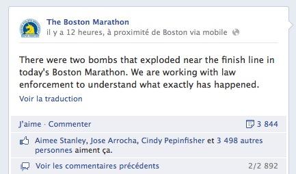 La page Facebook du marathon de Boston.