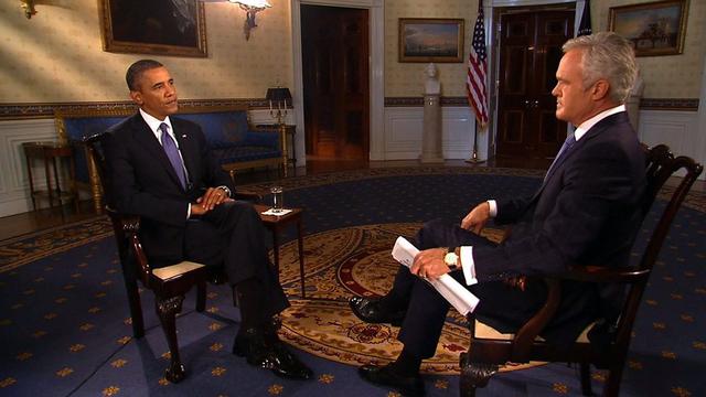 Le président américain Barack Obama interrogé par un journaliste de CBS news à la Maison Blanche lundi 9 septembre.