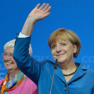 Angela Merkel est apparue ravie dimanche soir au siège de la CDU.