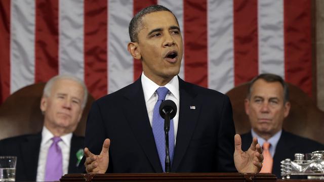 Barack Obama s'est exprimé pendant une heure devant le Congrès. [AP Photo/Charles Dharapak, Pool]