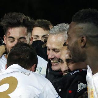 La joie des joueurs du FC Le Mont LS après leur victoire en 8e de finale de la Coupe suisse [Valentin Flauraud]