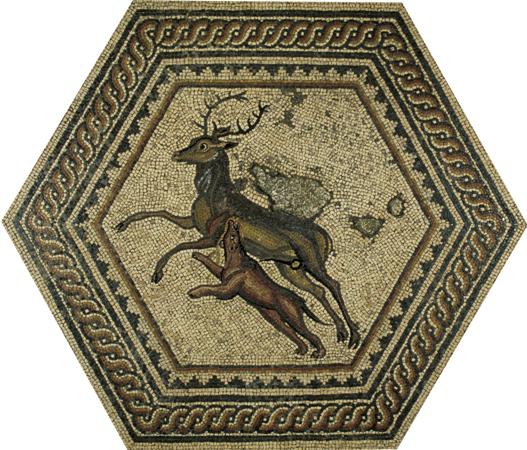 Détail d'une des mosaïques du Musée romain de Vallon (FR). [Musée romain de Vallon]