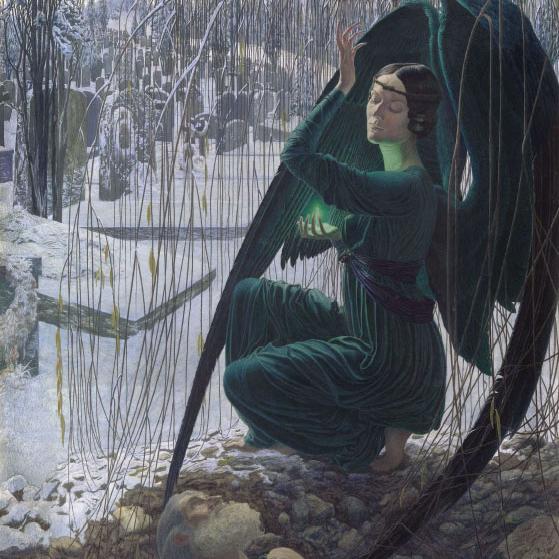 Carlos Schwabe (1866-1926), "La Mort et le fossoyeur", une oeuvre exposée dans le cadre de l'exposition "L'ange du bizarre" au Musée d'Orsay. [Musée d’Orsay, dist. RMN - Patrice Schmidt]