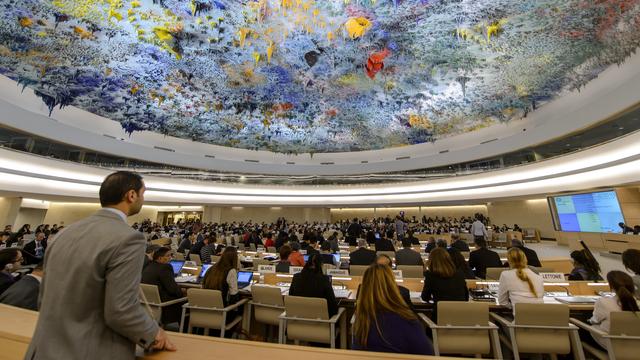 Le Conseil des droits de l'Homme de l'ONU se penchait mercredi 29 mai à Genève sur un projet de résolution condamnant "l'intervention de combattants étrangers" à Qousseir en Syrie, en particulier le Hezbollah libanais impliqué massivement dans l'assaut sur cet ex-fief rebelle. [Fabrice Coffrini]