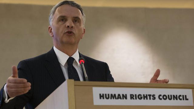 Didier Burkhalter devant le Conseil des droits de l'homme, ce lundi 25.02.2013. [Salvatore Di Nolfi]
