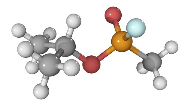 Le gaz sarin (ici, sa molécule) aurait été utilisé par le régime syrien. [Science Photo Library/AFP - Laguna Design]