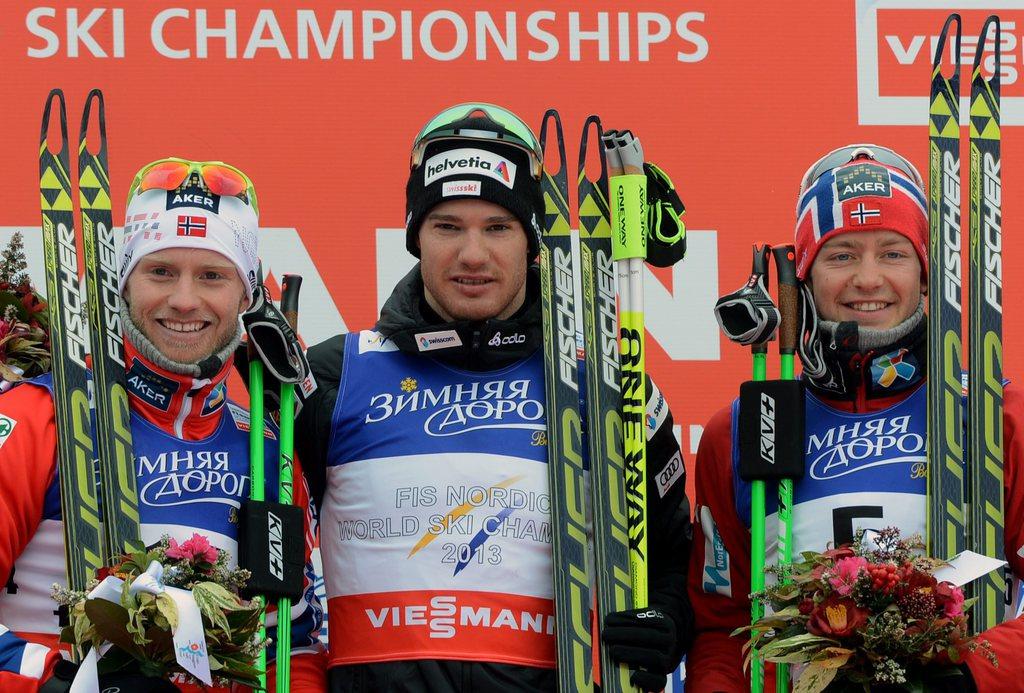 Dario Cologna s'est permis le luxe de devancer deux Norvégiens sur le podium. [Hendrik Schmidt]