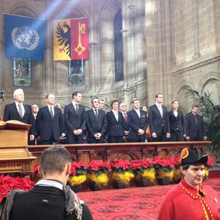 Le Conseil d'Etat genevois était réuni en la cathédrale Saint-Pierre pour le prestation de serment du nouveau gouvernement. [Olivier Dominik]