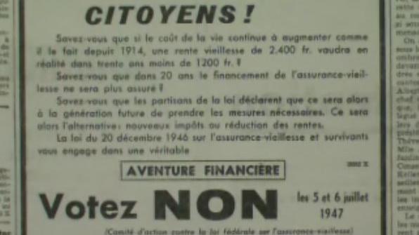 Campagne avant la votation sur l'AVS, 1947. [RTS]