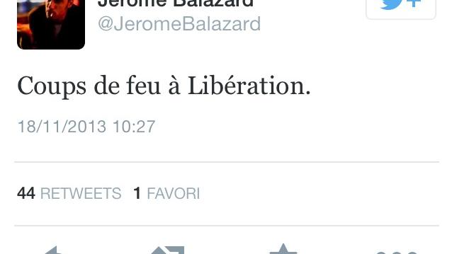 Capture d'écran du tweet de Jérôme Balazard, journaliste à "Libération" qui a donné l'alerte en premier. [Twitter]