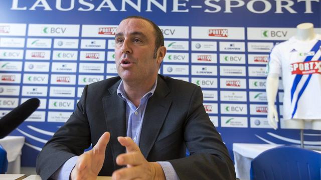 Le président du FC Lausanne-Sport, en conférence de presse en mai dernier. [Salvatore Di Nolfi]