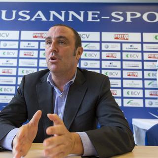 Le président du FC Lausanne-Sport, en conférence de presse en mai dernier. [Salvatore Di Nolfi]