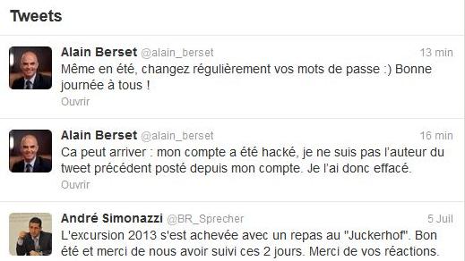 Le compte Twitter d'Alain Berset a été piraté. [twitter.com]