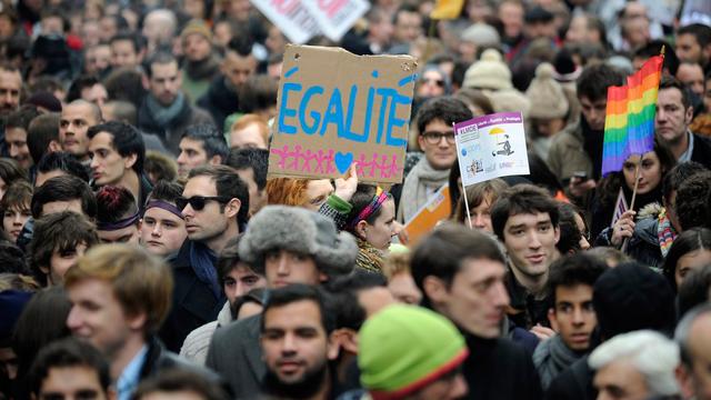 Manifestation pour le droit au mariage pour les homosexuels le 16 décembre 2012 à Paris.