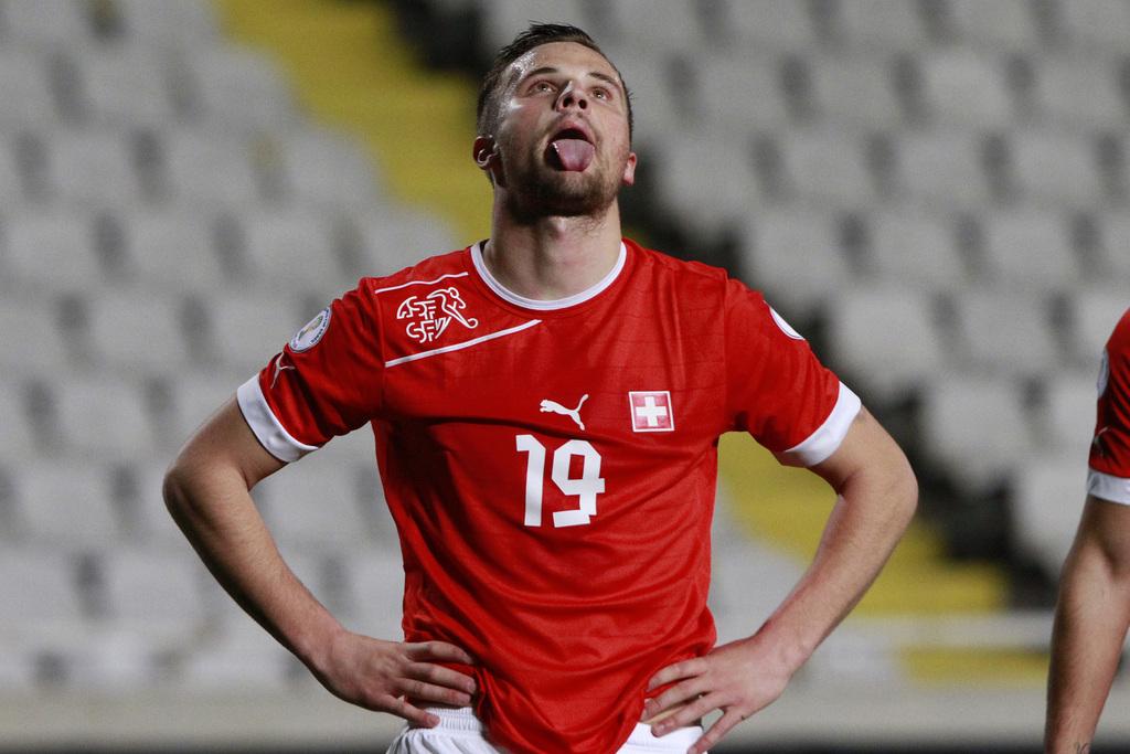 Haris Seferovic of Switzerland reacts after losing a chance to score against Cyprus during the group E, 2014 World Cup qualifying soccer match at GSP stadium in Nicosia, Cyprus, Saturday, March 23, 2013. The game ended 0-0. (AP Photo/Petros Karadjias) [KEYSTONE - Petros Karadjias]