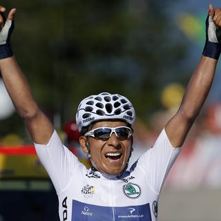 Le Colombien Nairo Quintana s'est imposé ce samedi sur le Tour de France. [Laurent Rebours - AP Photo]