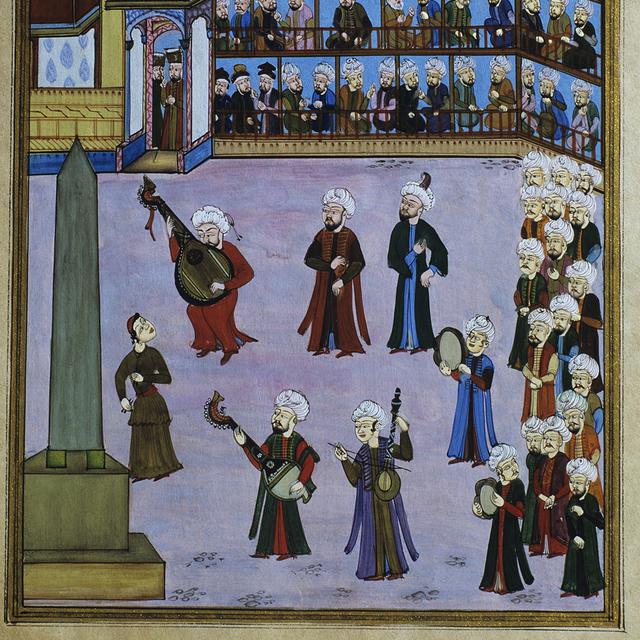 Procession de musiciens à Istanbul, miniature de Surnamne-i Humayun, 1582. [The Art Archive/AFP - Gianni Dagli Orti]