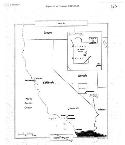 Parmi les documents révélés figure une carte permettant de localiser la Zone 51. [CIA]