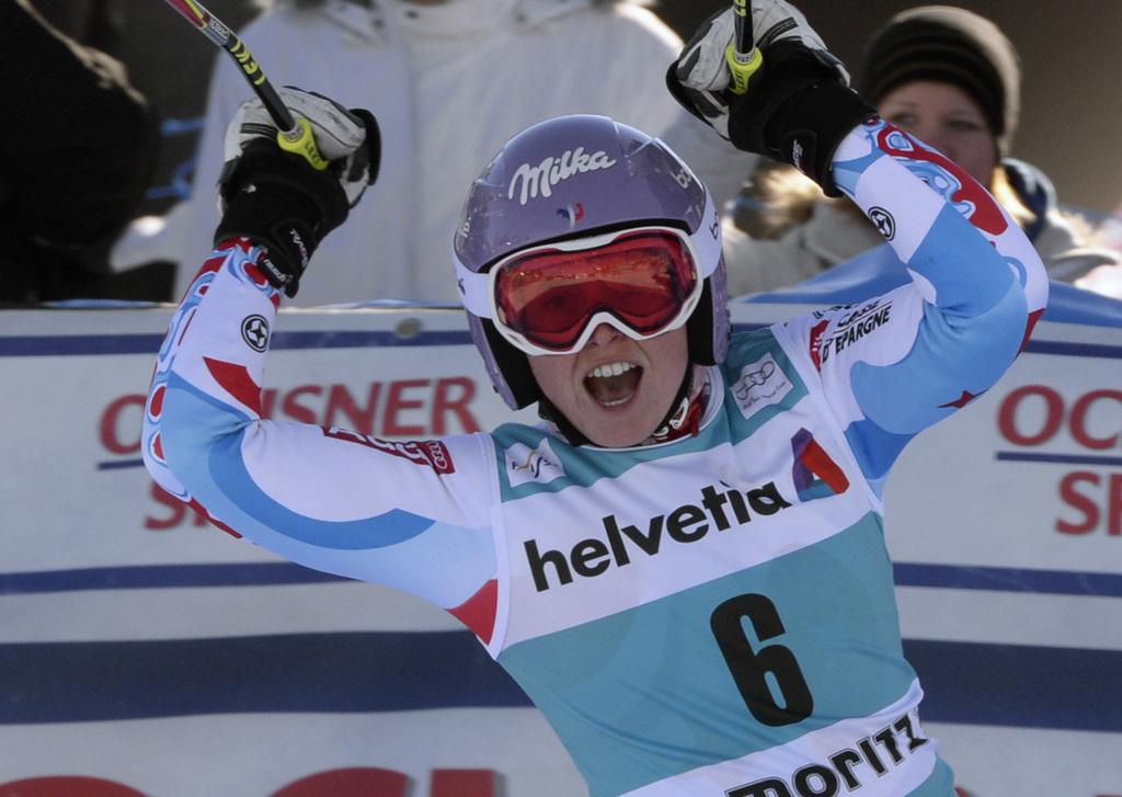 Tessa Worley signe sa 3e victoire en géant à St-Moritz. [KEYSTONE - EPA/ Urs Flueeler]