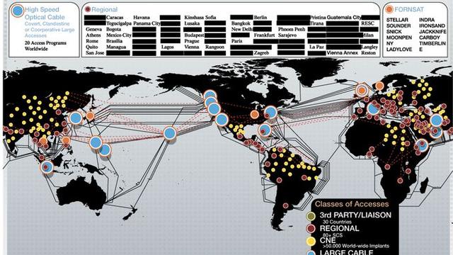 Le réseau de la NSA couvre une grande partie du monde.