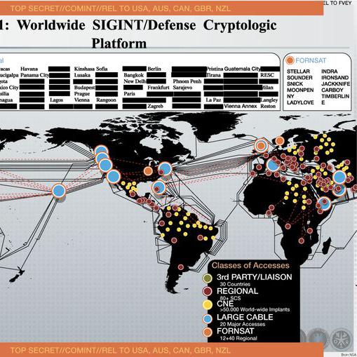 Le réseau de la NSA couvre une grande partie du monde.