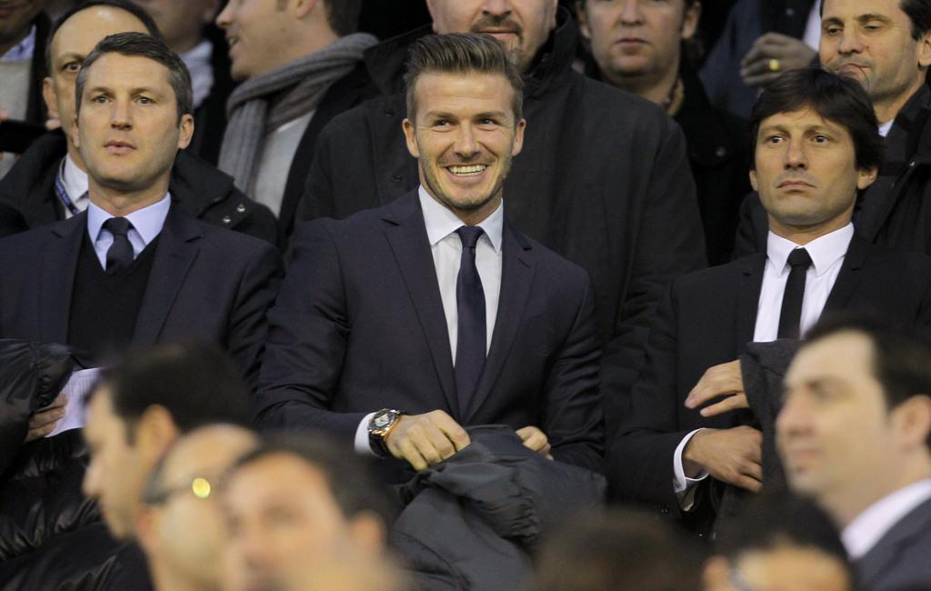 Le néo-parisien David Beckham a assisté au match des tribunes. [KEYSTONE - Fernando Hernandez]