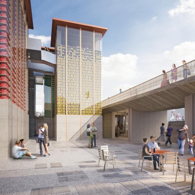 Image de synthèse de la cour intérieure du Pavillon suisse de l'Expo Milano 2015. [Présence Suisse/Nightnurse]