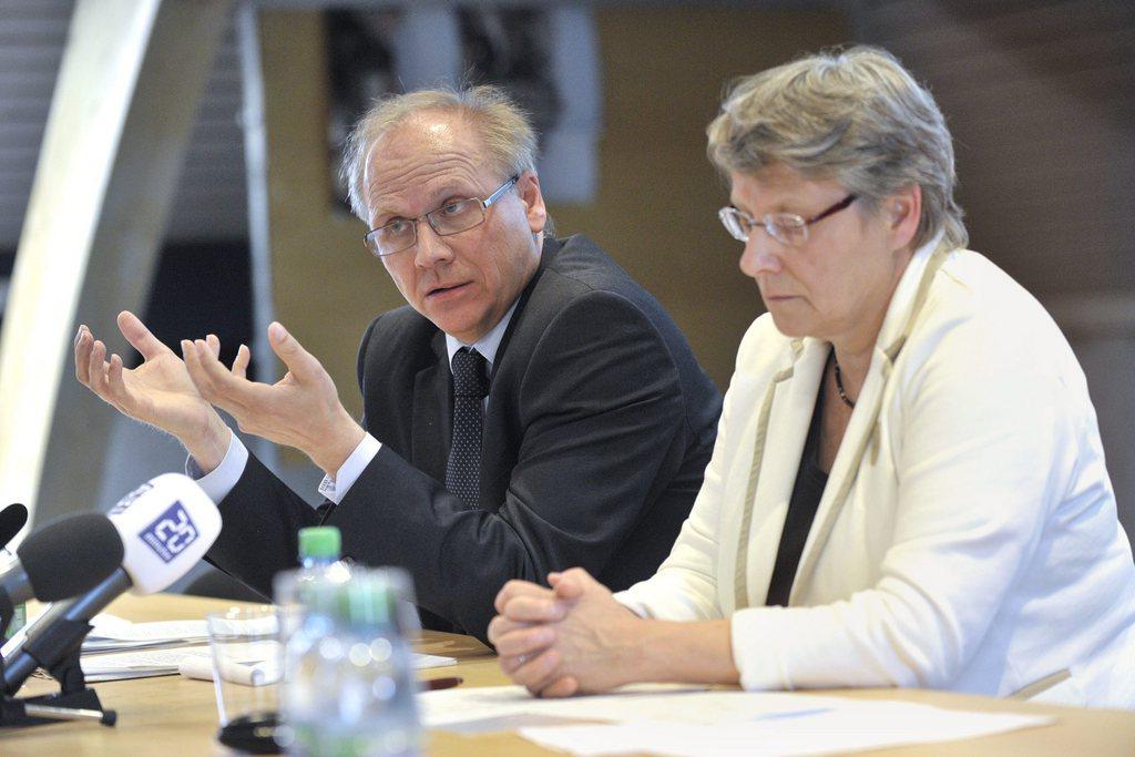 Le président du tribunal cantonal Jean-Francois Meylan avec la conseillère d'Etat Béatrice Métraux. [Christian Brun]