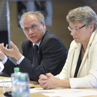 Le président du tribunal cantonal Jean-Francois Meylan avec la conseillère d'Etat Béatrice Métraux. [Christian Brun]