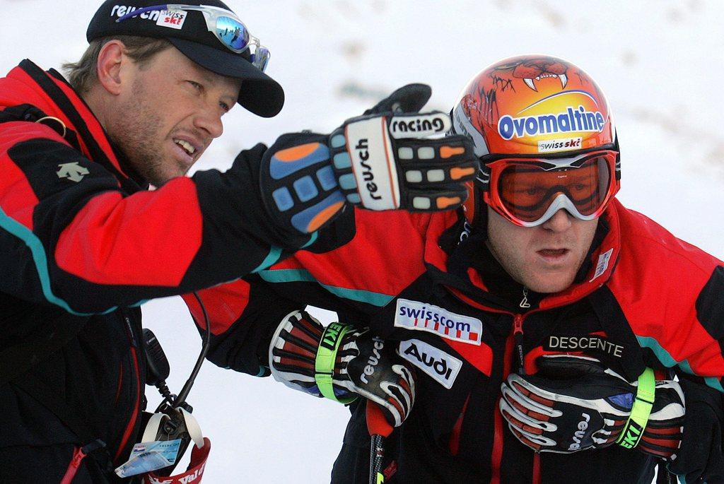 Avec Morisod, Cuche a gagné 3 Coupes du monde et 3 médailles à des Mondiaux. Défago a lui gagnà Wengen et à Kitzbuehel. [KEYSTONE - Fabrice Coffrini]