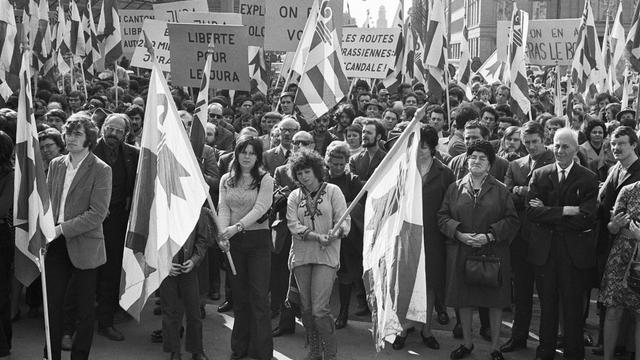 Manifestation du mouvement séparatiste jurassien en 1972 à Berne.