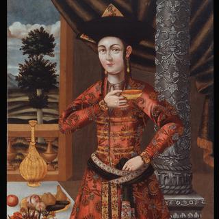 Jeune femme en costume géorgien, Iran, 2e moitié du XVIIe / début du XVIIIe s., à découvrir dans le cadre de l'exposition "La fascination de la Perse". [Musée Rietberg]
