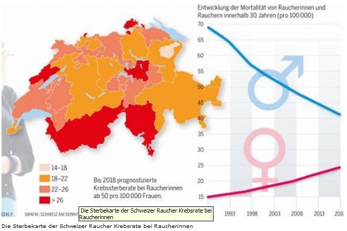 Selon cette carte du tabagisme en Suisse, les cantons romands font partie des régions les plus touchées. [www.sonntagonline.ch]