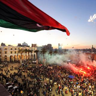 Des milliers de libyens se sont réunis à Tripoli pour le deuxième anniversaire de la révolution. [Mahmud Turkia]