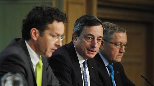 Le président de la Banque centrale européenne, Mario Draghi, au centre. [Aidan Crawley]