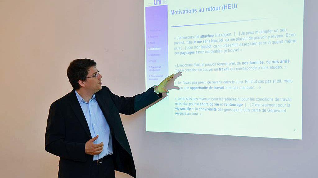 Patrick Rérat lors de la présentation de l'étude à Delémont. [RTS - Gaël Klein]